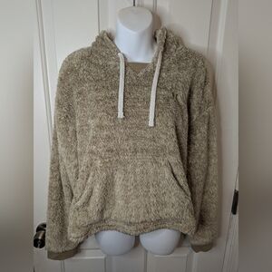 Cozy Faux-Sherpa Hooded Pullover in Light Taupe